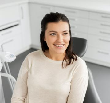 Woman in dental chair during preventive dentistry visit